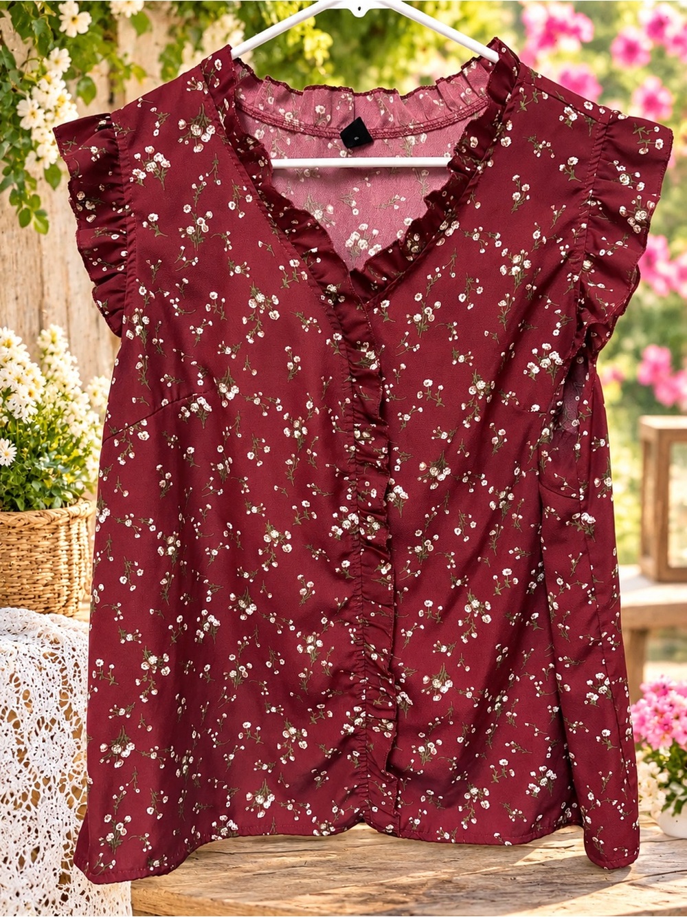 Floral Ruffle Sleeve Blouse SHEIN Curve 1XL